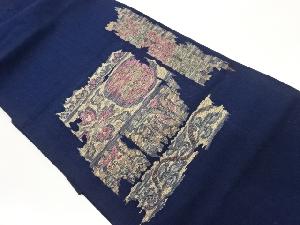 手織り紬草花に抽象模様織出し名古屋帯